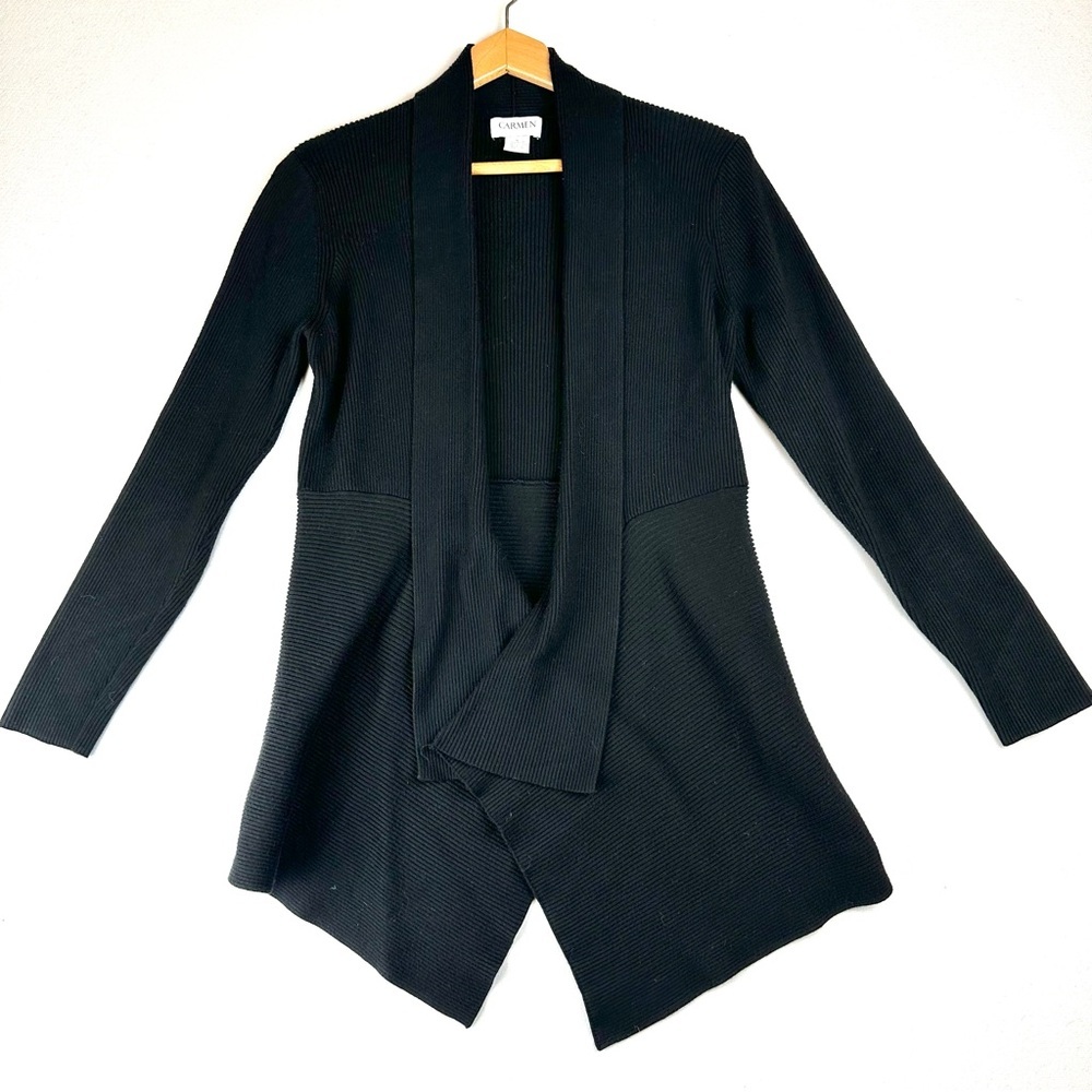 Carmen Marc Valvo Long Ribbed Sweater Cardigan Office Minimalist